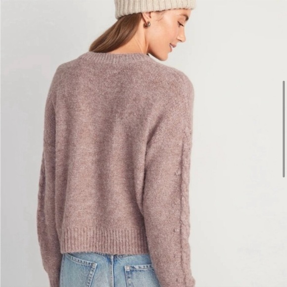 Old Navy Heathered Cable Knit Sweater Crew Neck New Rose Dawn Rosedawn Wool NWT - Picture 4 of 11